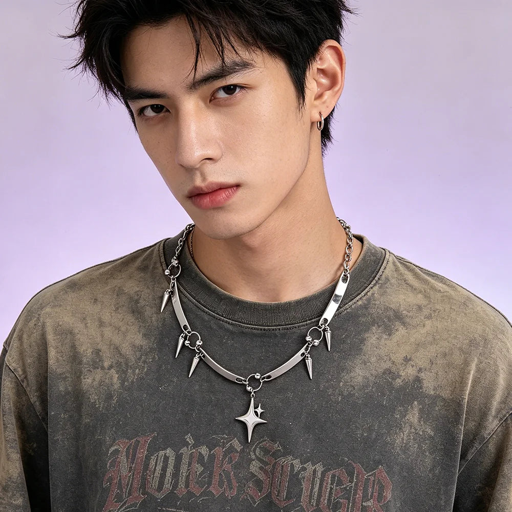 Y2K Punk Spike Star Chain Necklace