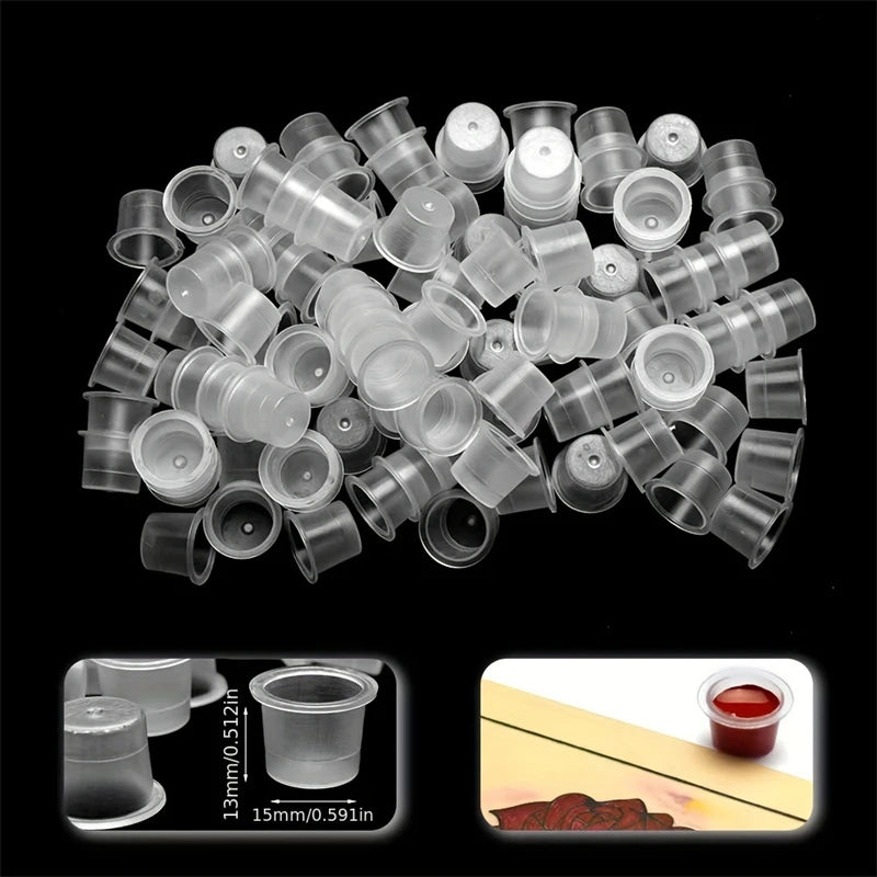 100pcs Disposable Tattoo Ink Cups Plastic Pigment Clear Holder Container Caps Tattoo Permanent Makeup Microblading Supply