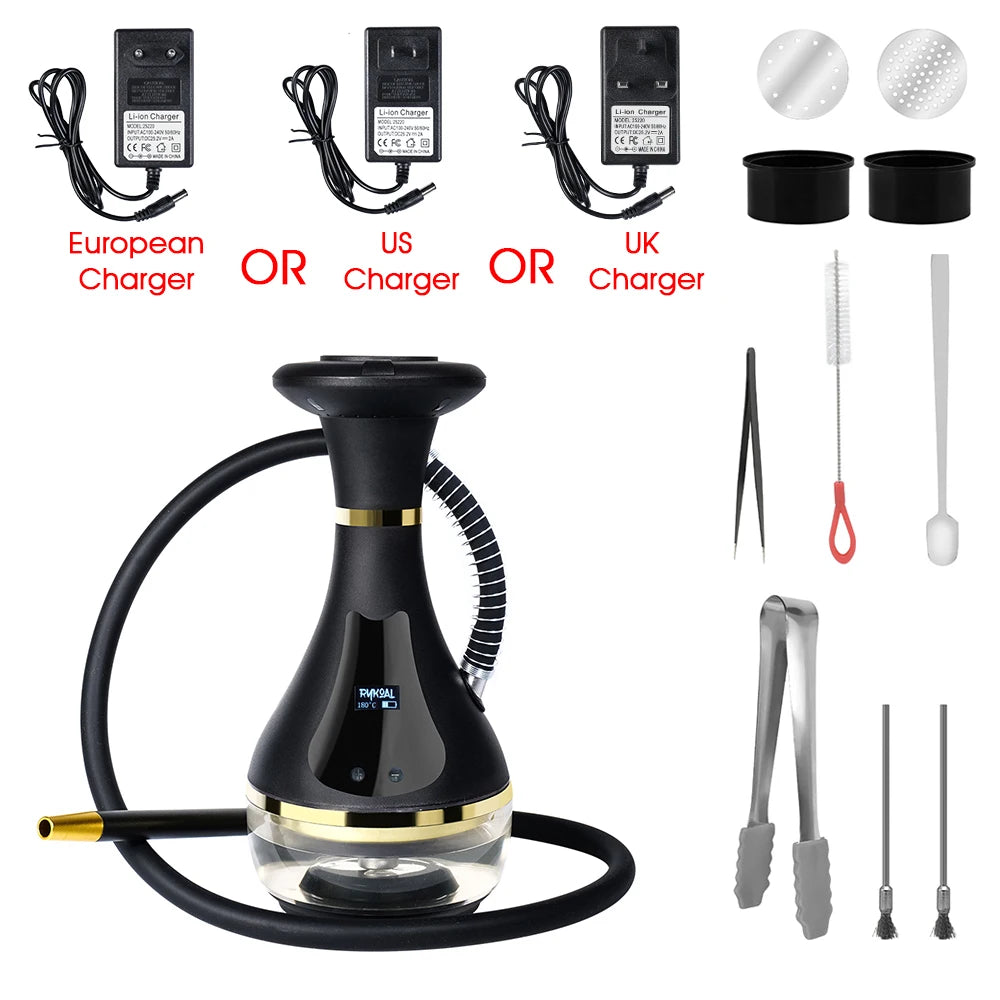 Electrical Shisha Hookah Set 2025 Luxury Electric Portable Stainless Steel Acrylic Hookah High Quality Shisha With LED Display
