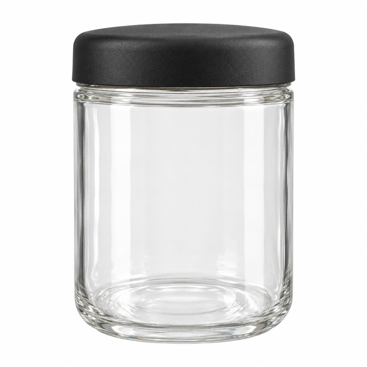 CBLARGE clear storage jar with black lid, digitally edited actual product photo on white background