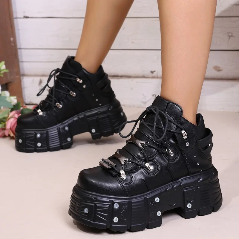 Black Gothic Studded Platform Ankle Boots