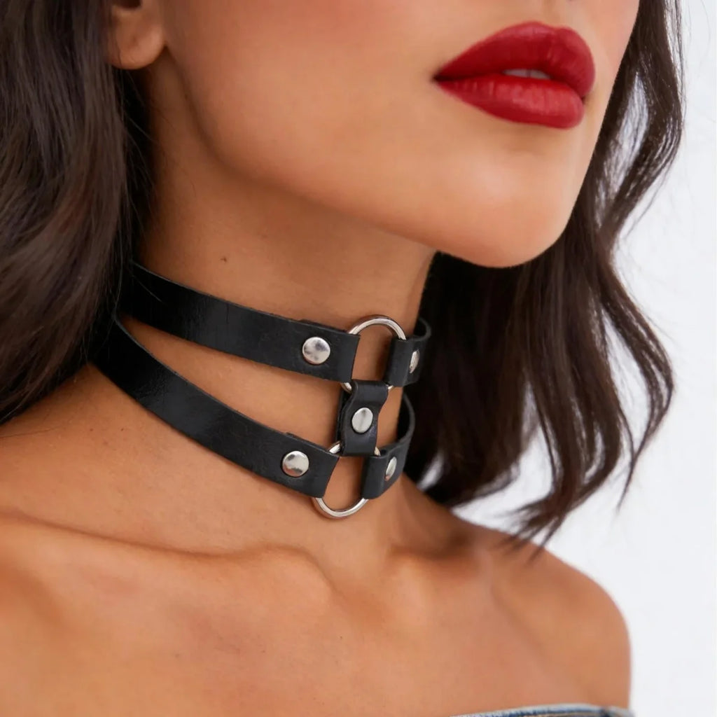 Punk Double Strap O-Ring Choker