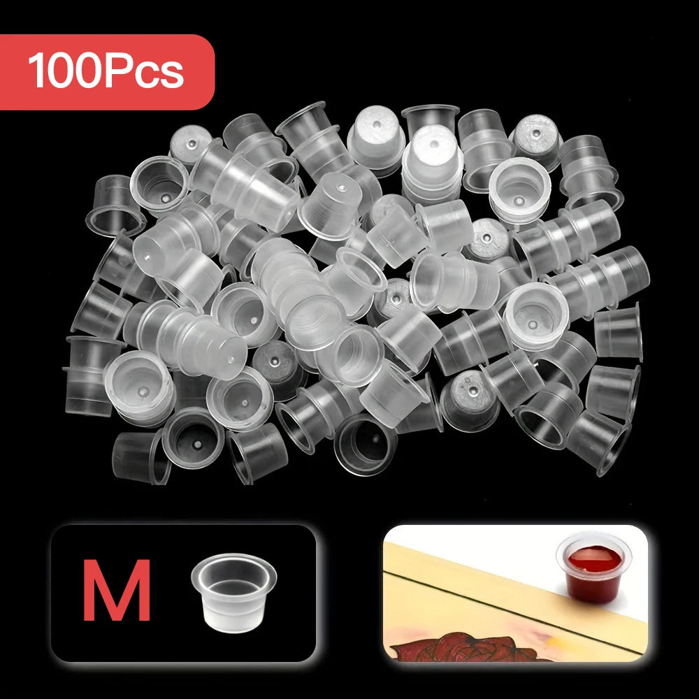 100pcs Disposable Tattoo Ink Cups Plastic Pigment Clear Holder Container Caps Tattoo Permanent Makeup Microblading Supply