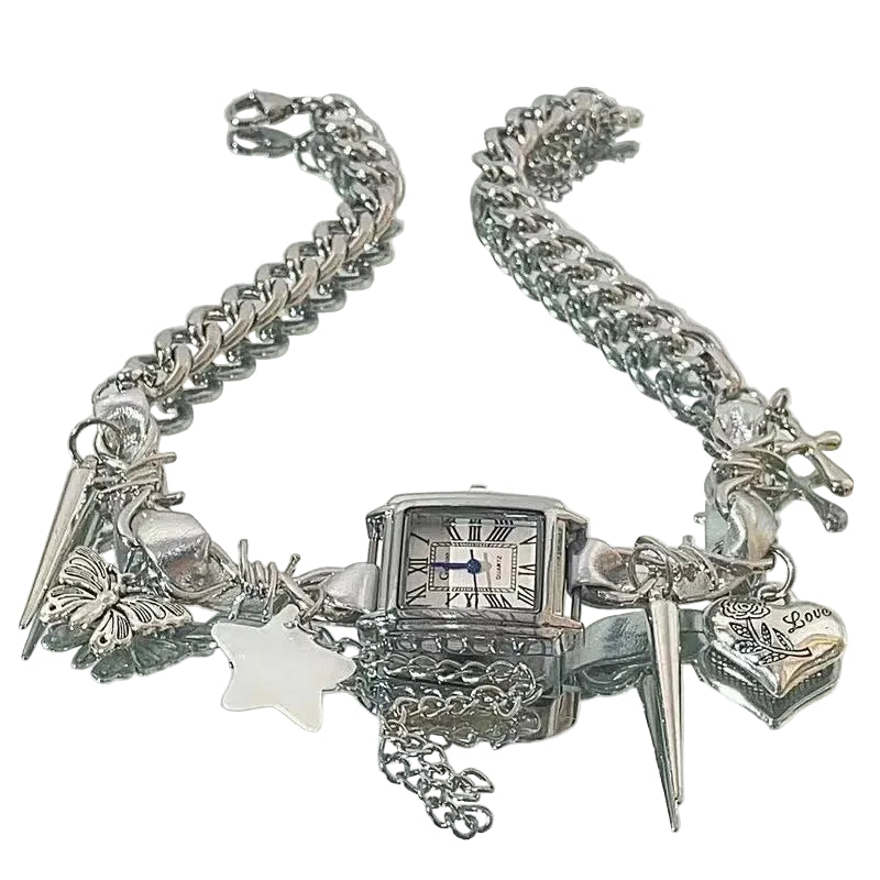 Y2K Punk Charm Watch Chain Choker
