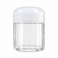 Clear storage jar with rounded white lid, digitally edited from actual product photo on white background