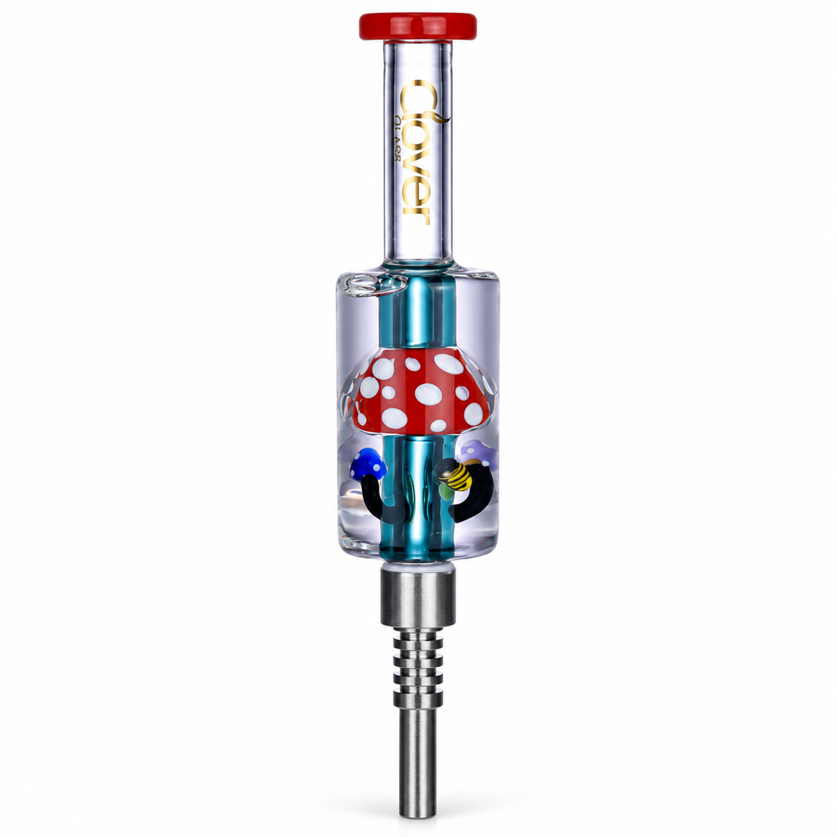 Clover Glass NC-153 Color A red-rim mushroom nectar collector on white background