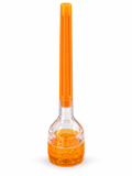 Orange cone packer with clear body and built-in grinder on white background