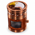 Crushers GR904 Rose Gold eagle herb grinder with brown body, clear grinding band and storage chamber on white background