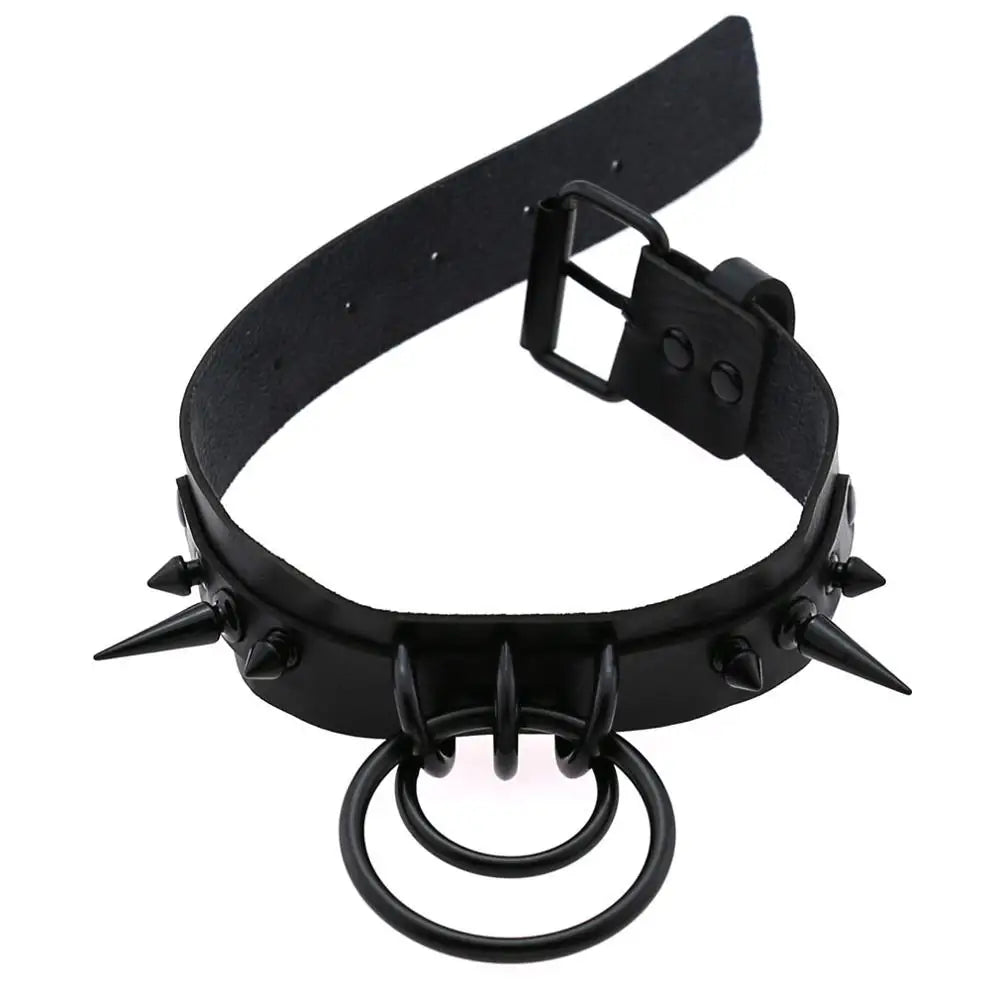 Gothic Punk Double O-Ring Spike Choker