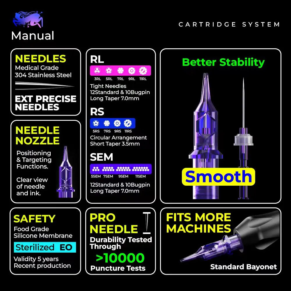 20pcsTB#12 Tattoo Needle Disposable Tattoo Cartridges RL/RS/M1/RM0.35mm Tattoo Needle Permanent Makeup Tattoo Tool with Membrane