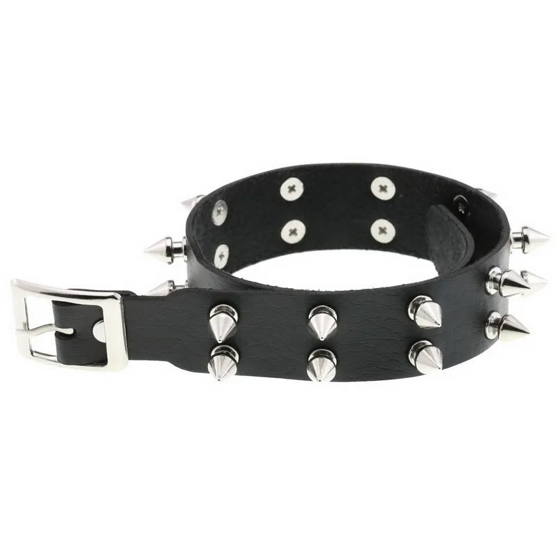Double Row Rivet Spike Leather Choker