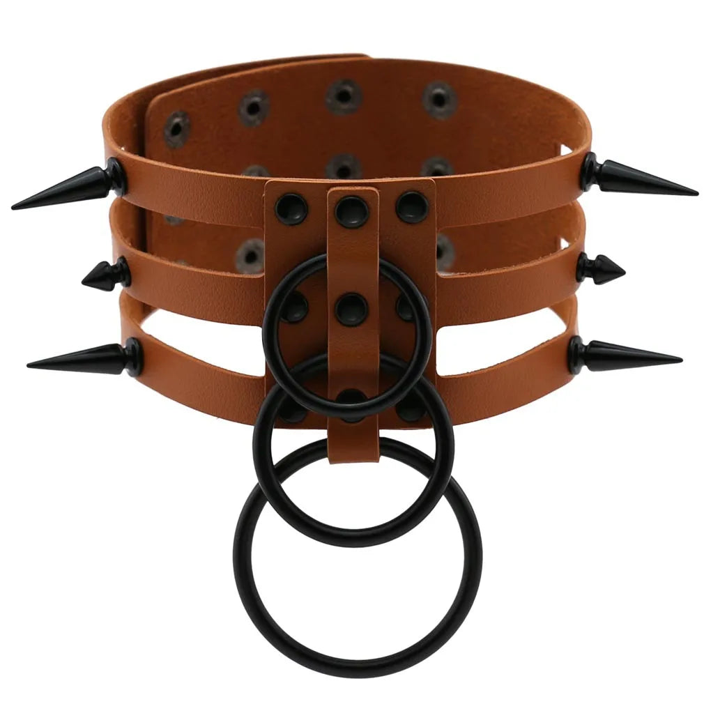 Punk Triple Strap Spike O-Ring Choker