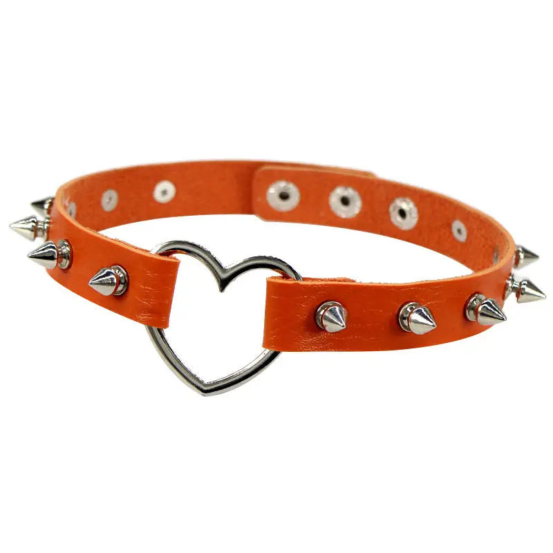 New Spike Rivet Gothic Pink Black Punk Rock Sexy Gothic Collar Chokers Women Men Steampunk Leather Heart Punk Choker Necklace