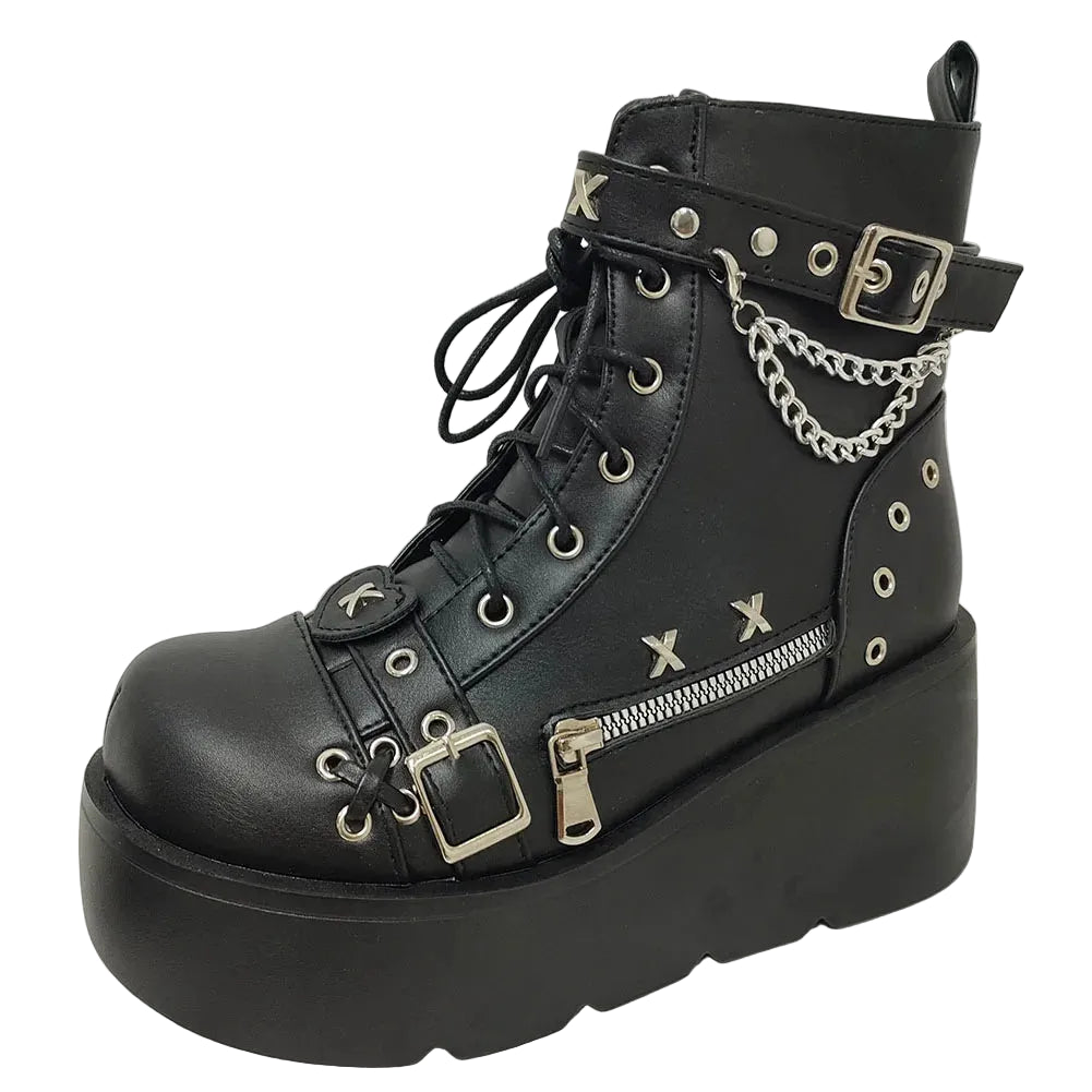 Gothic Punk Buckle Chain Platform Combat Boots