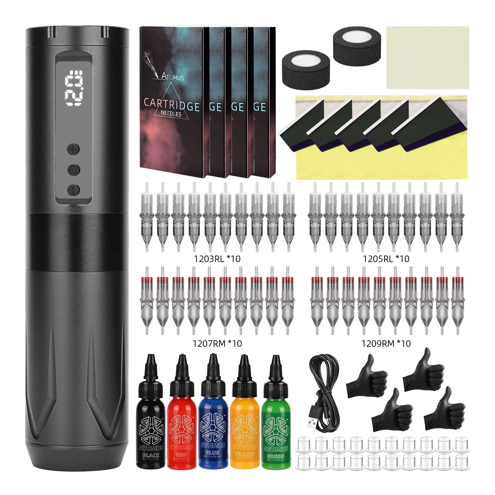 Wireless Rotary Tattoo Machine Pen Kit Tattoo Ink with Tattoo Cartridge Needles 3RL 5RL 7RM 9RM Professional Permanent Makeup