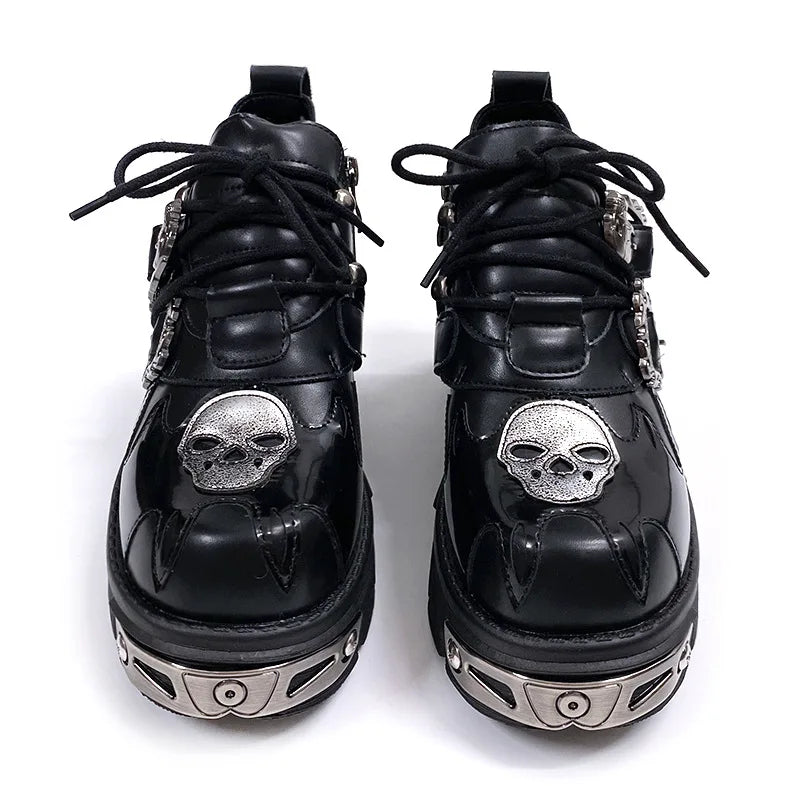 Black Gothic Skull Platform Leather Shoes