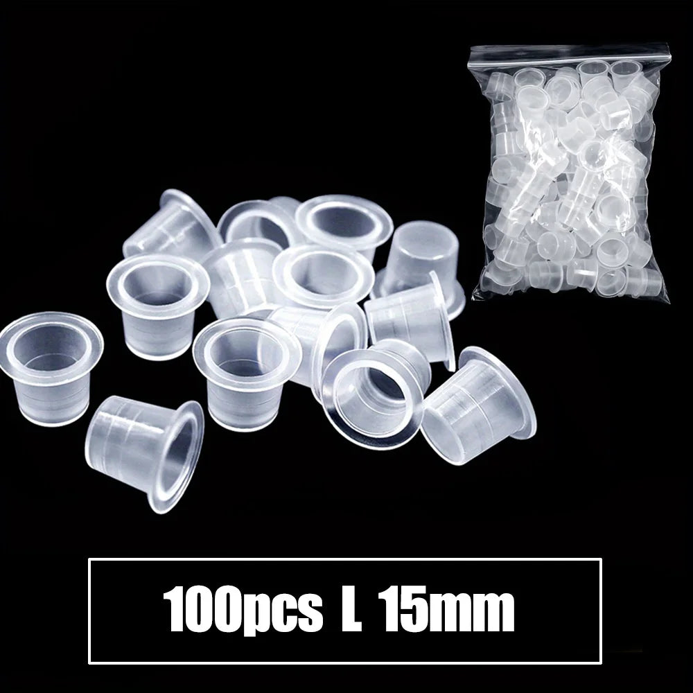 300/100pcs Disposable Tattoo Ink Cups S/M/L Plastic Clear Holder Container Cap for Tattoo Pigment & Permanent Makeup Accessories