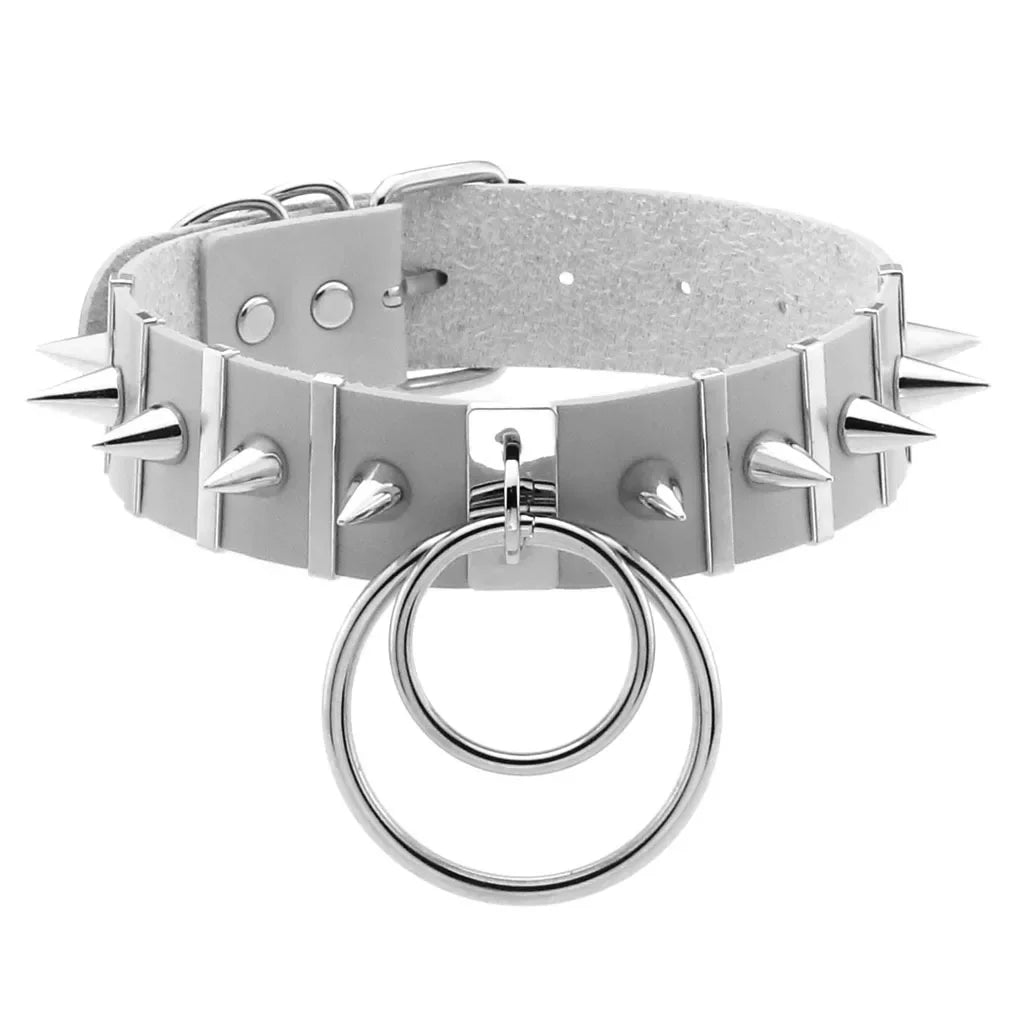 Harajuku Spike Rivet Double ring pendant Leather Choker