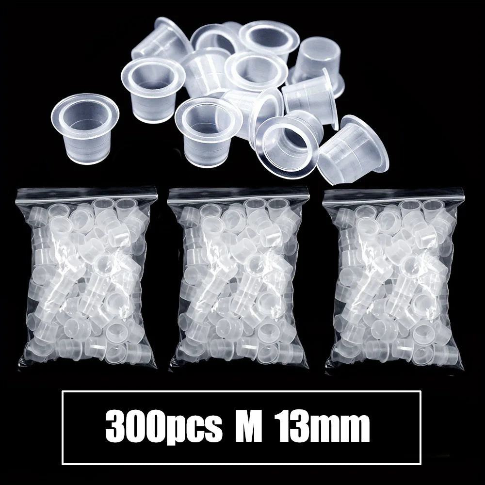 300/100pcs Disposable Tattoo Ink Cups S/M/L Plastic Clear Holder Container Cap for Tattoo Pigment & Permanent Makeup Accessories
