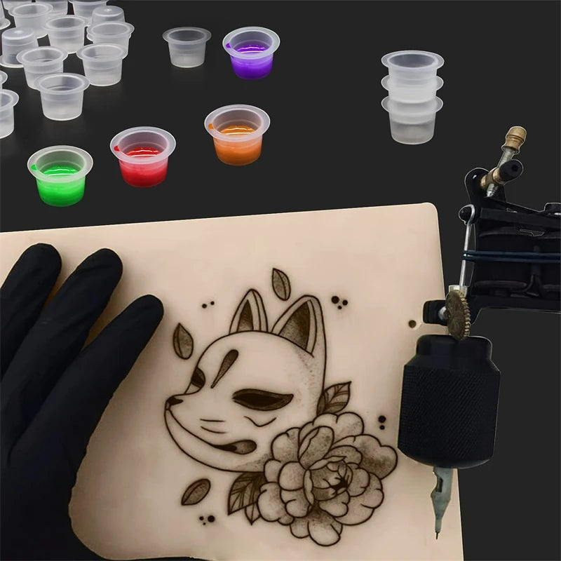 100pcs Disposable Tattoo Ink Cups Plastic Pigment Clear Holder Container Caps Tattoo Permanent Makeup Microblading Supply