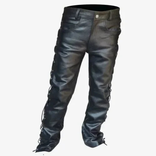 Men’s Gothic Punk Faux Leather Lace-Up Pants