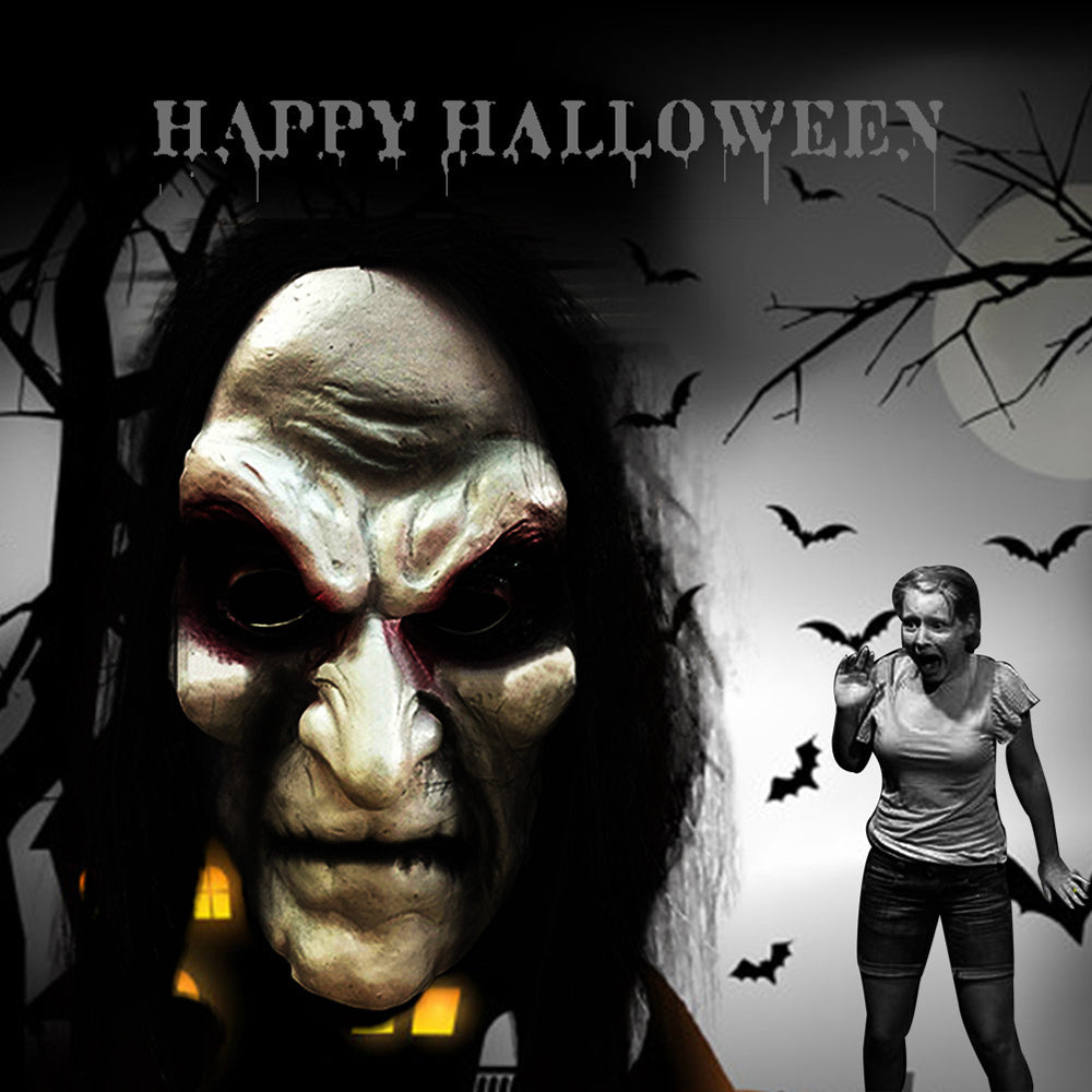 Long-Hair Zombie Halloween Mask – White