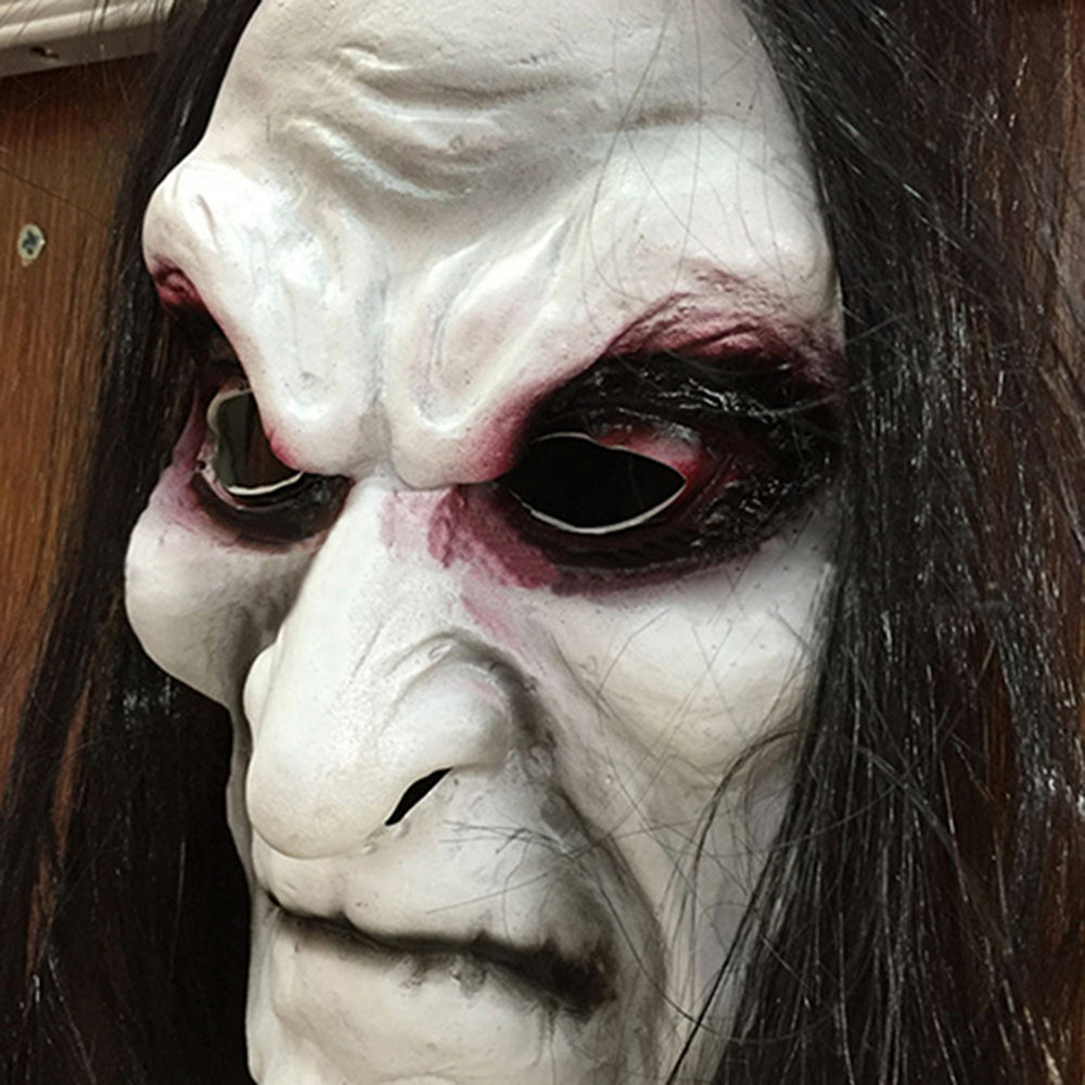 Long-Hair Zombie Halloween Mask – White
