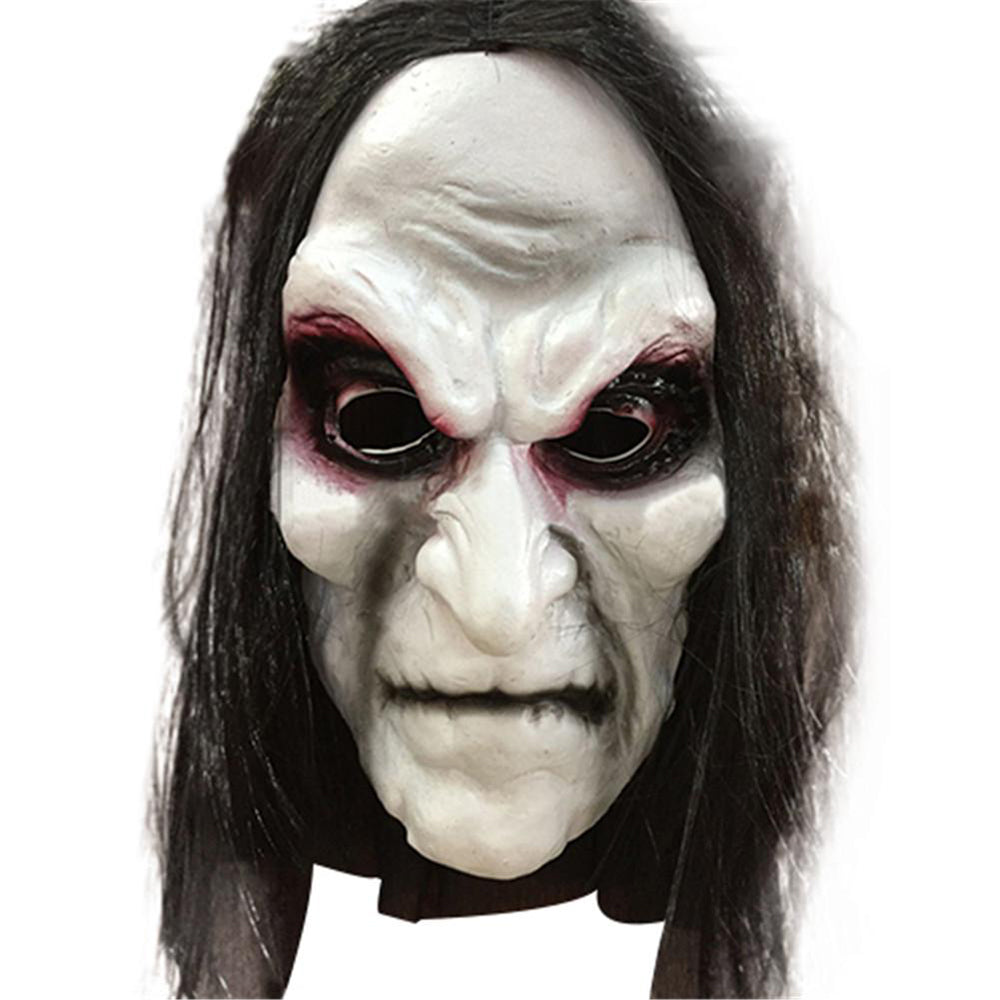 Long-Hair Zombie Halloween Mask – White