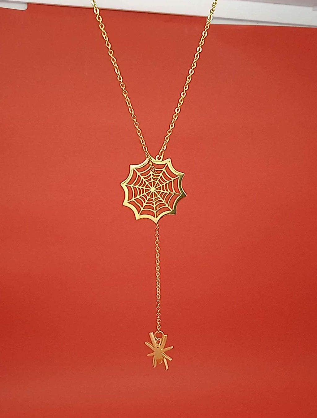 18k Gold Spider Necklace – Spider Charm Pendant – Halloween Necklace –