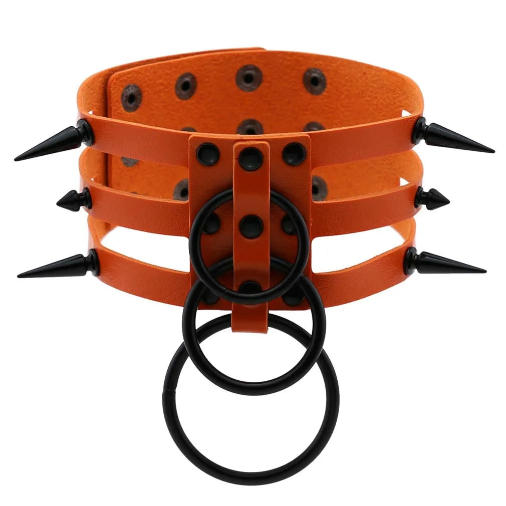 Punk Triple Strap Spike O-Ring Choker