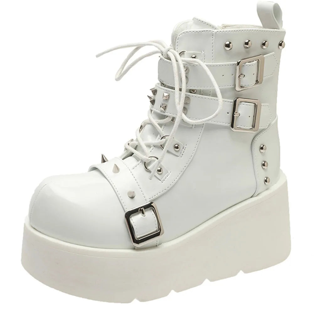 Gothic Punk Buckle Chain Platform Combat Boots