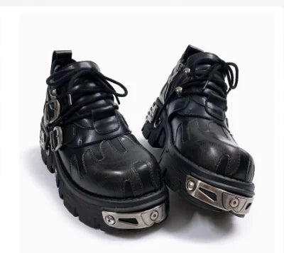 Black Gothic Skull Platform Leather Shoes