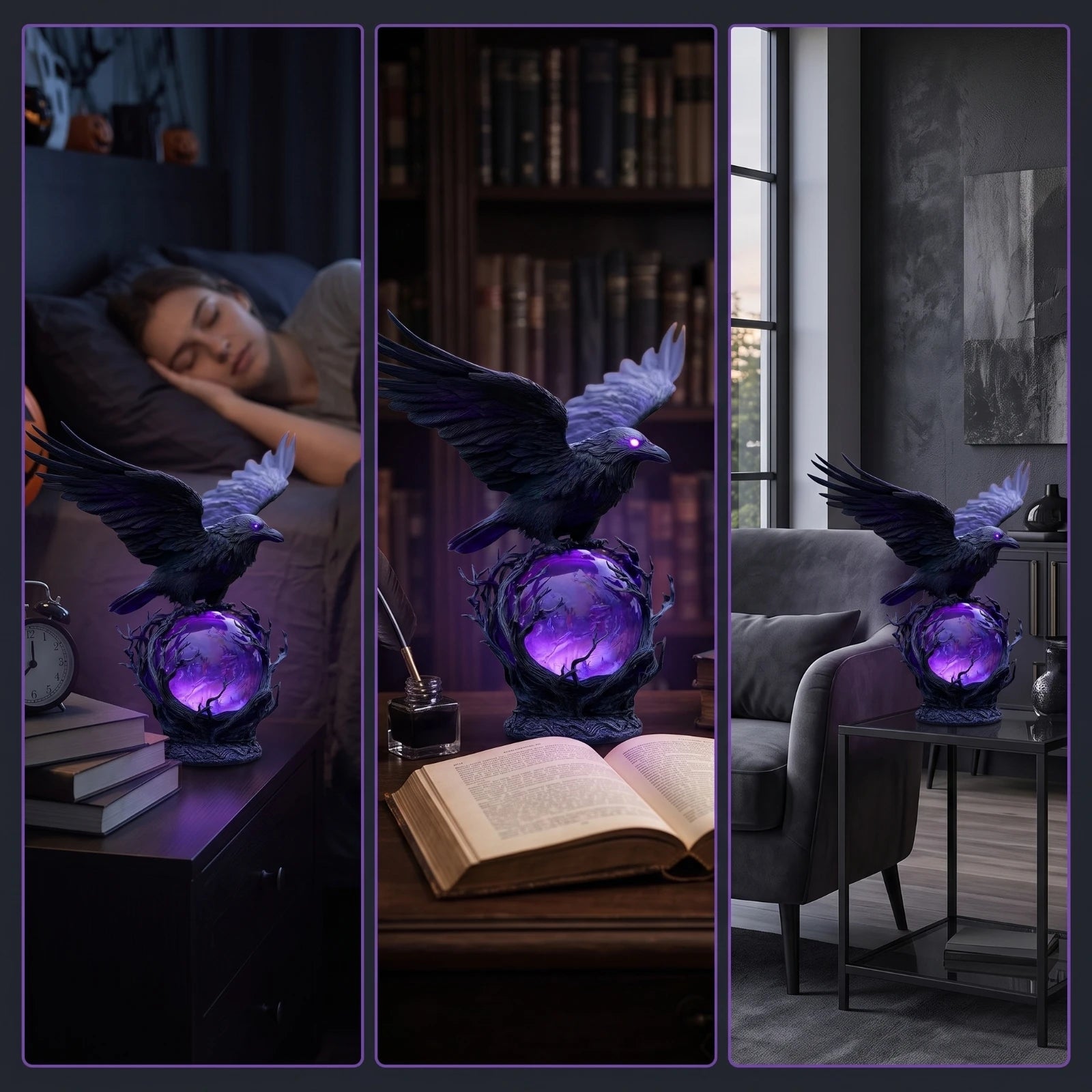 Gothic Raven Purple Crystal Ball LED Night Light