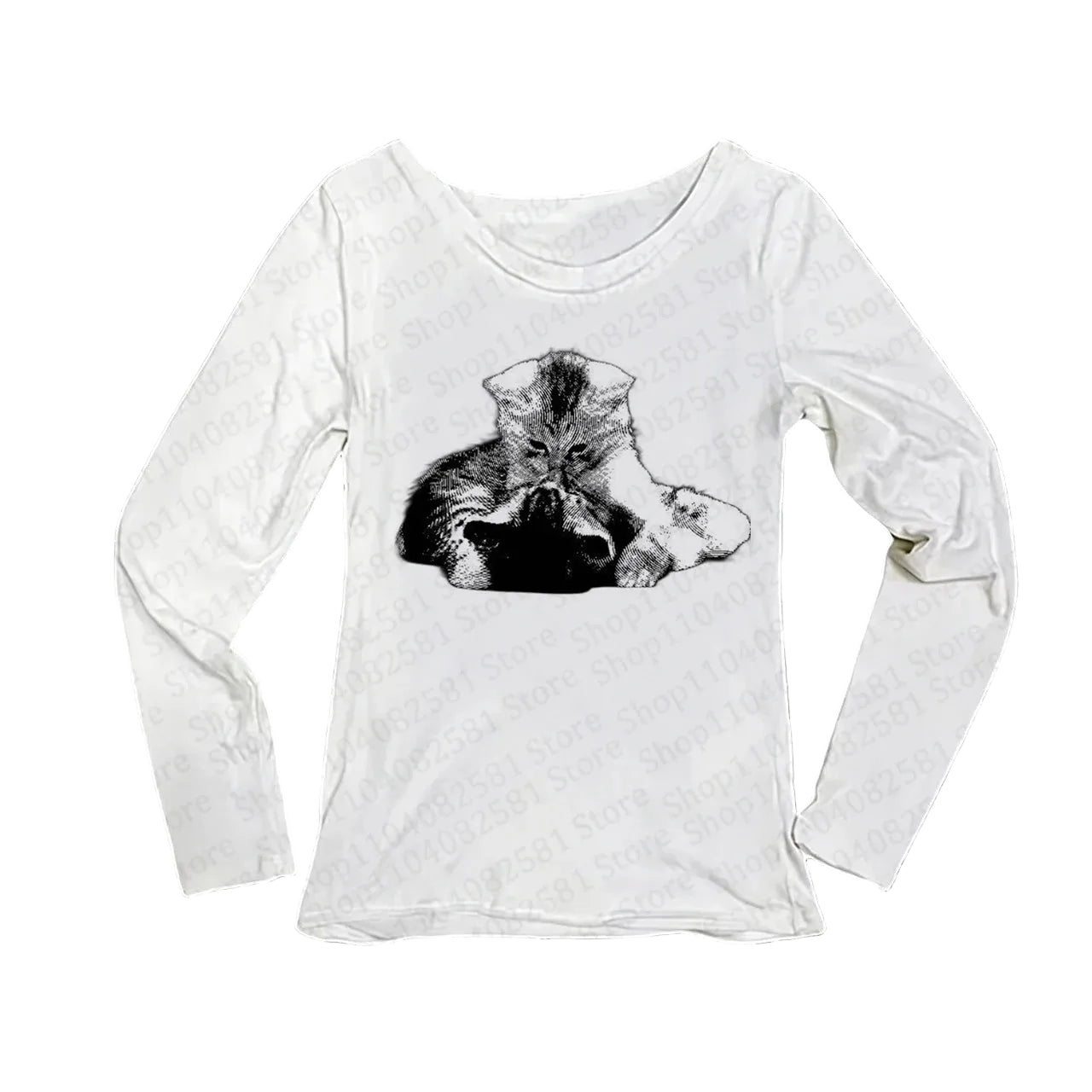 Long sleeved cat print baby T-shirt