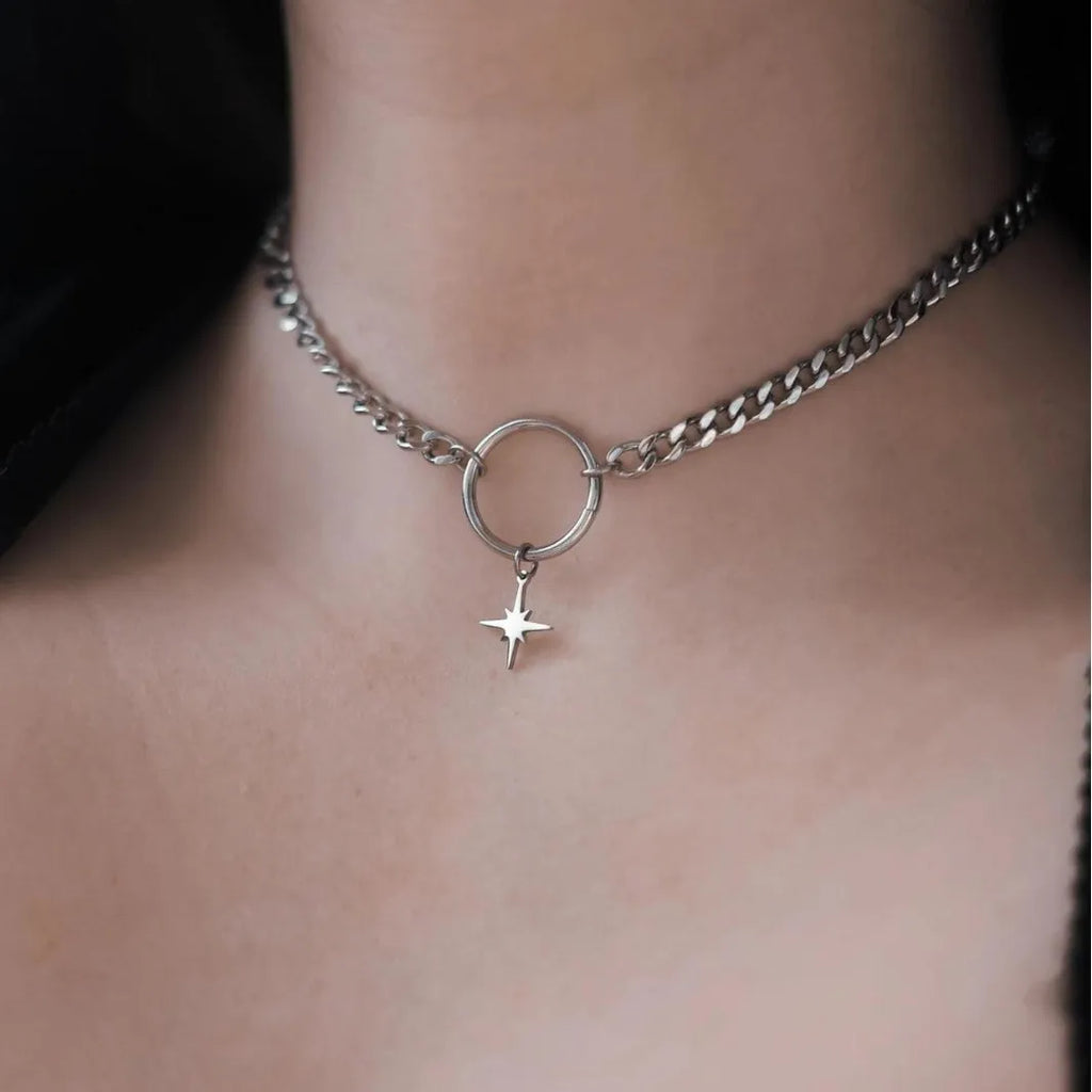 Y2K Punk Spike & Charm Chain Choker