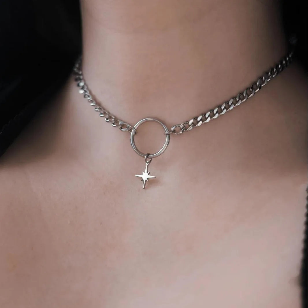Y2K Punk Spike & Charm Chain Choker