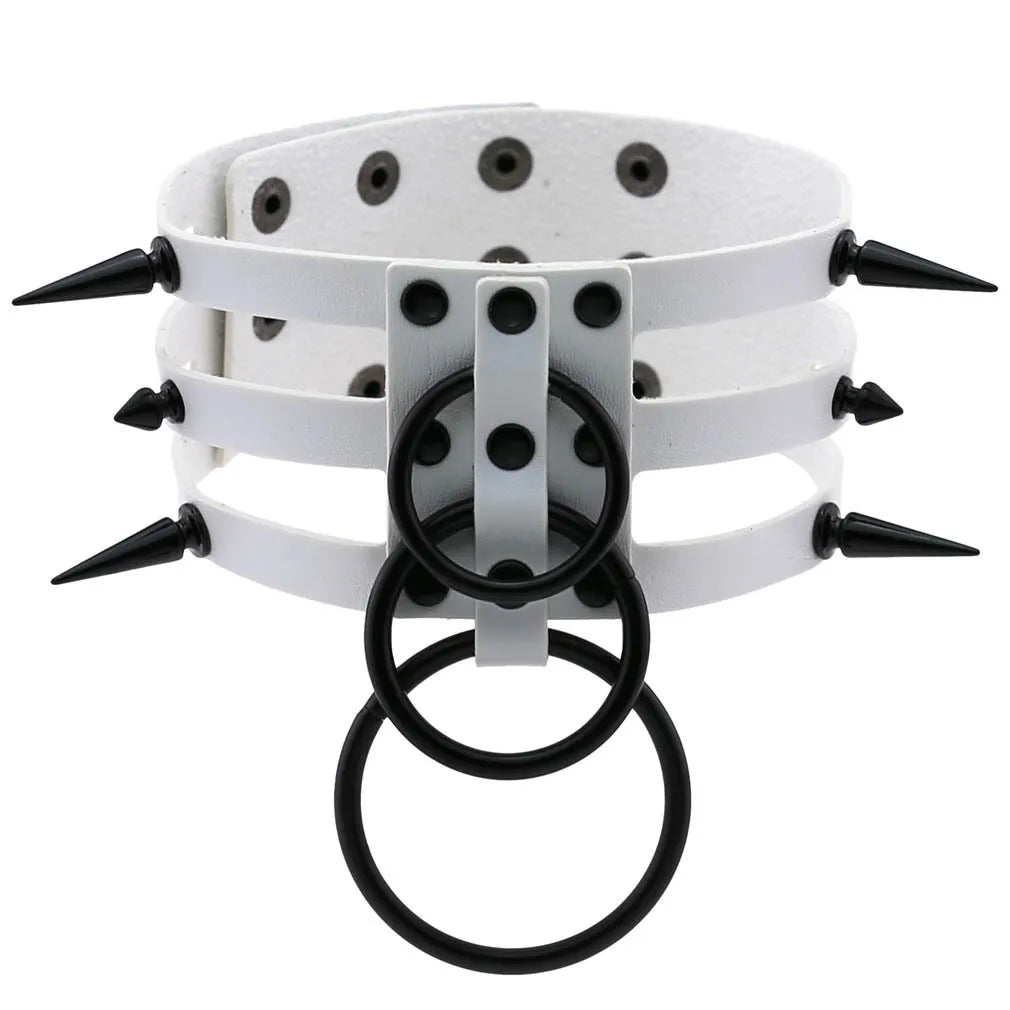 Punk Triple Strap Spike O-Ring Choker