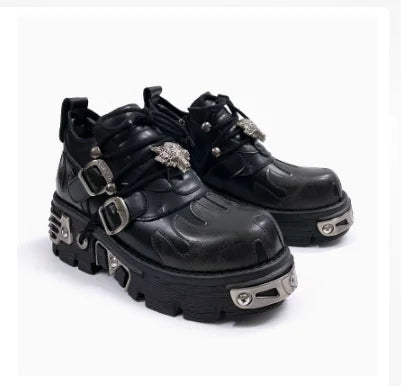 Black Gothic Skull Platform Leather Shoes