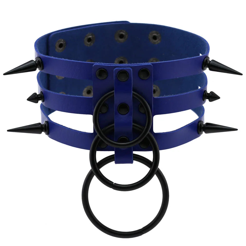 Punk Triple Strap Spike O-Ring Choker