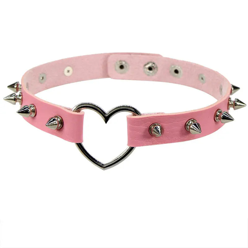 New Spike Rivet Gothic Pink Black Punk Rock Sexy Gothic Collar Chokers Women Men Steampunk Leather Heart Punk Choker Necklace