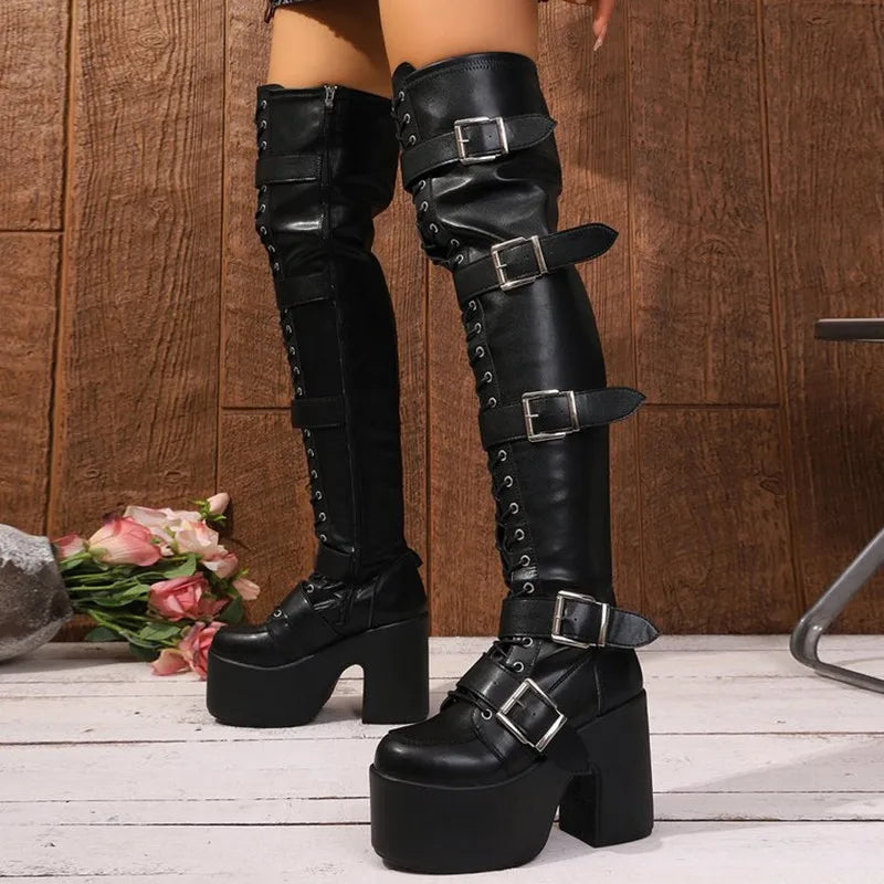 Women’s Gothic Over-the-Knee Buckle Platform Boots