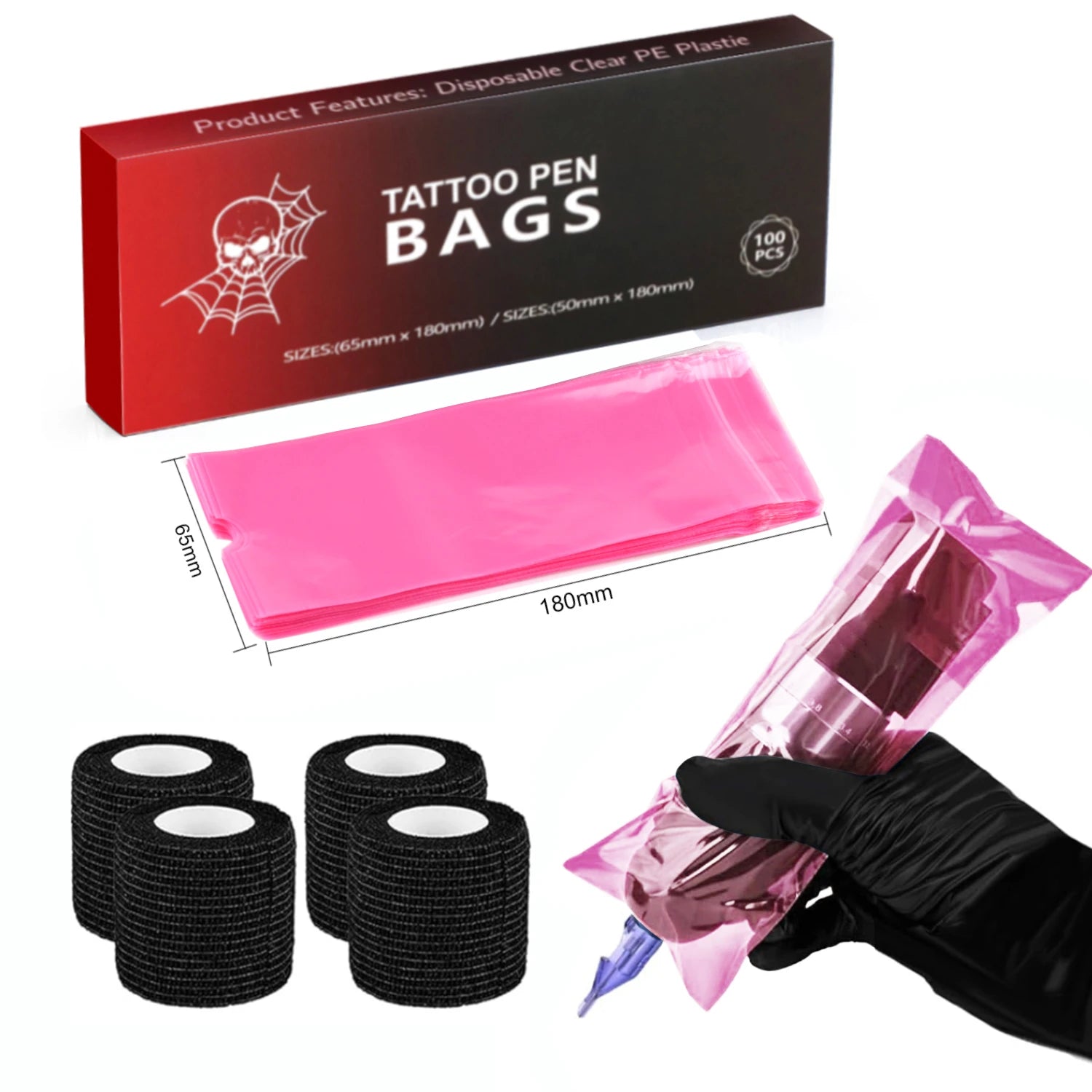 Tattoo Pen Covers with Tape Wrap