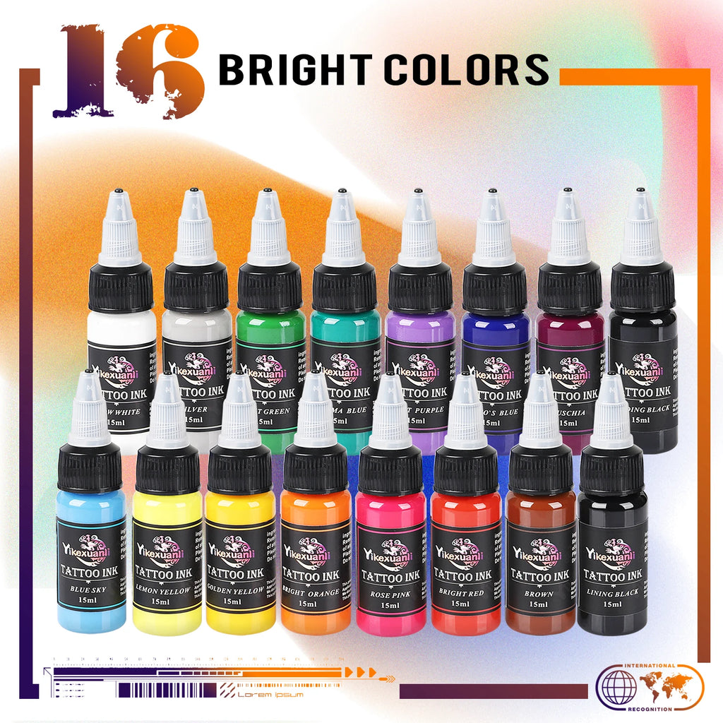 16-Color 15ml Tattoo Ink Set with Box