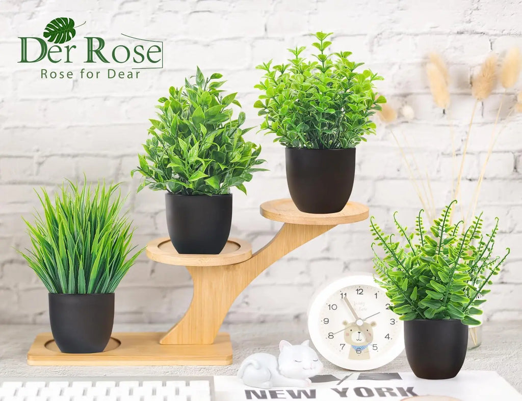 4 Packs Artificial Rose Fake Plants Small Faux Decor