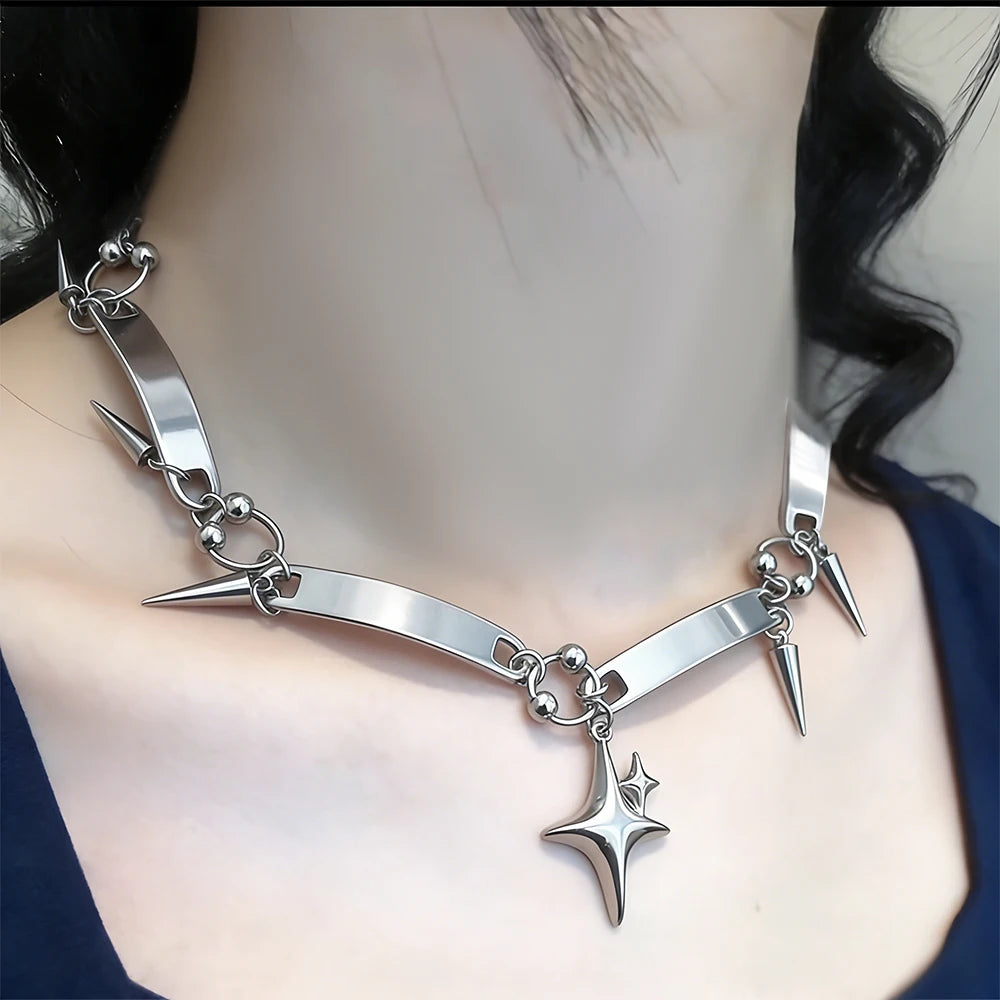 Y2K Punk Spike Star Pendant Necklace