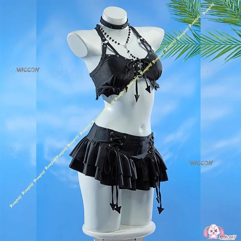 Women’s Gothic Ruffle Two-Piece Crop Top & Mini Skirt Set