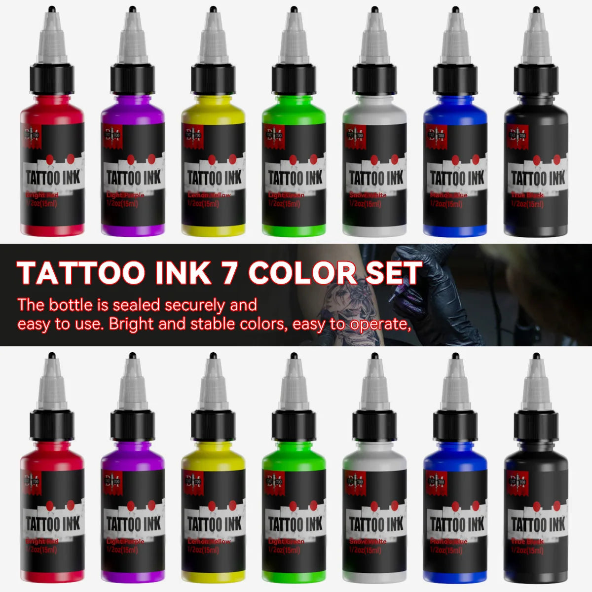 DM 15ml 7Colors Tattoo Ink Body Art Pigment Professional Beauty Paints Makeup Tattoo Supplies Semi-permanent Tattoo Supplies