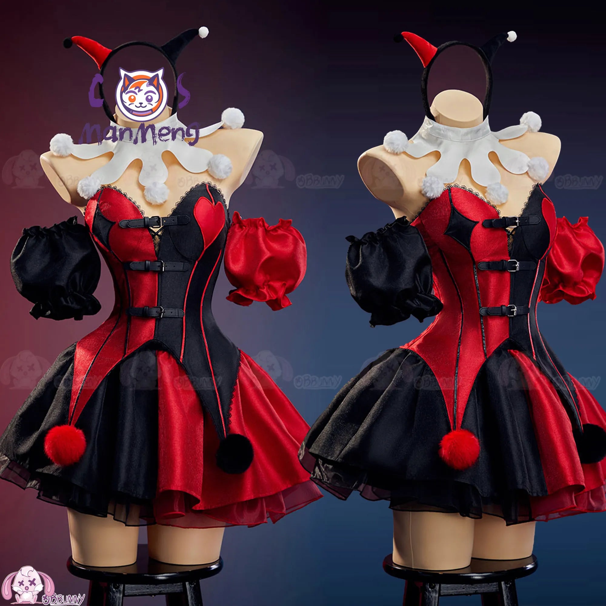 Red & Black Gothic Clown Lolita Cosplay Costume