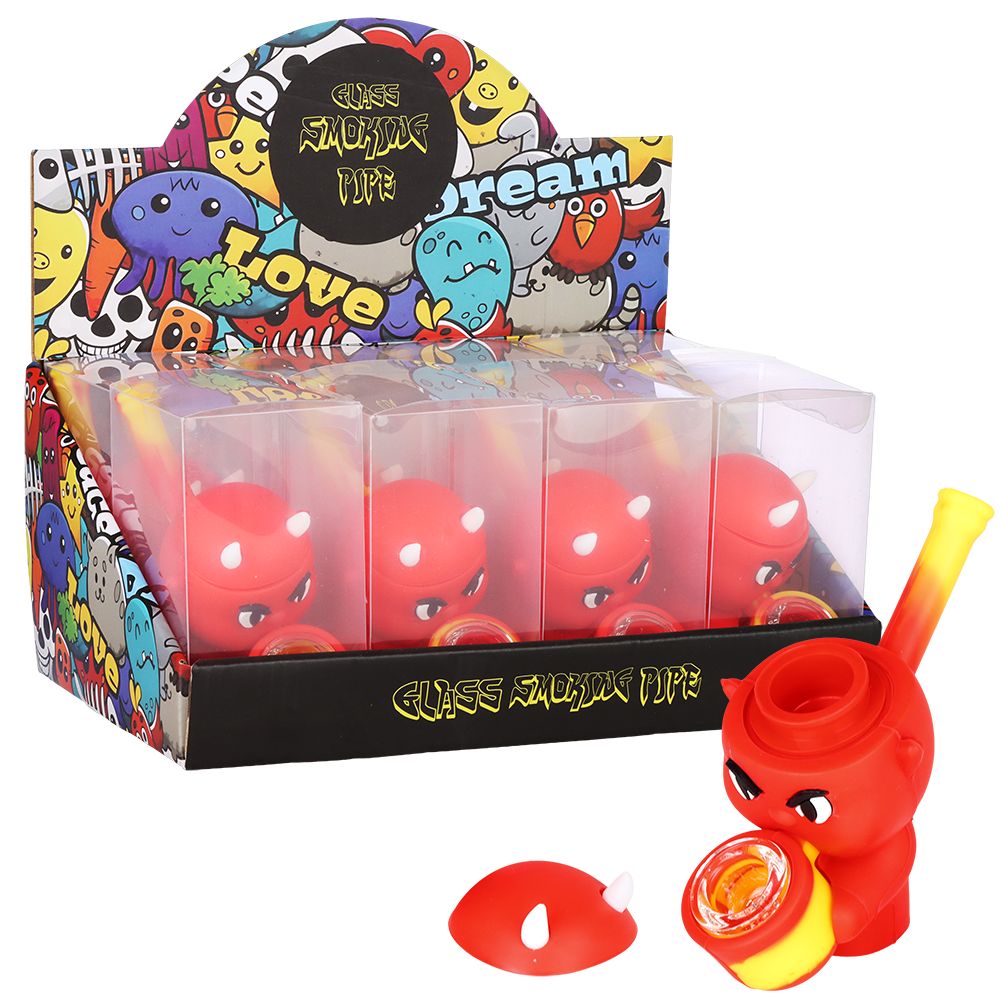 8CT DISPLAY - Little Devil Secret Stash Silicone Hand Pipe - 4"