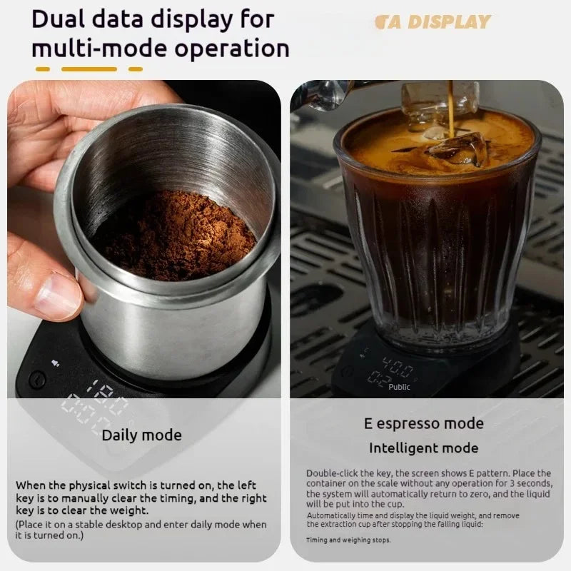 Mini Coffee Scale Electronic Italian Coffee Bean Scale Palm Size Timing Weighing Scale Home Kitchen Tool Coffee Bar Accessories